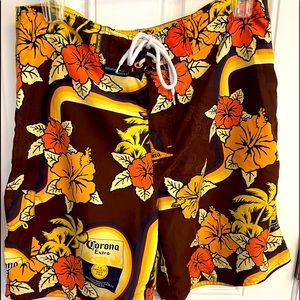 CORONA EXTRA Hawaiian floral mens swim trunks